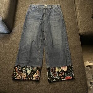 Rachel Comey Jeans Womens 8 W29 Blue Wide Leg Floral Tapestry Cuff High Rise